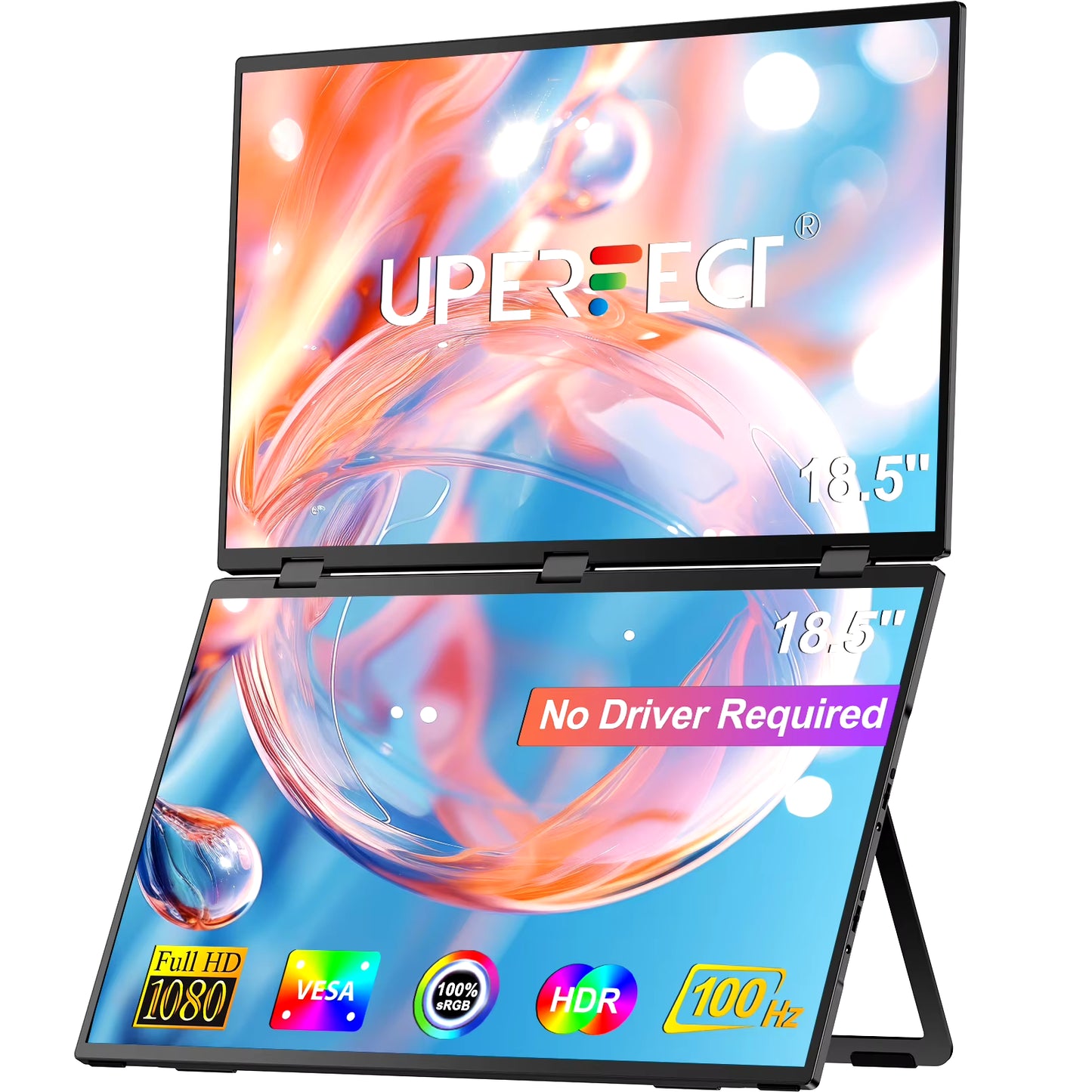 Ustation Δ / Delta plus Stacked Monitor No Drive Required Laptop Dual Screen Folding 18.5" with USB C Mini HDMI for PC Mac Phone