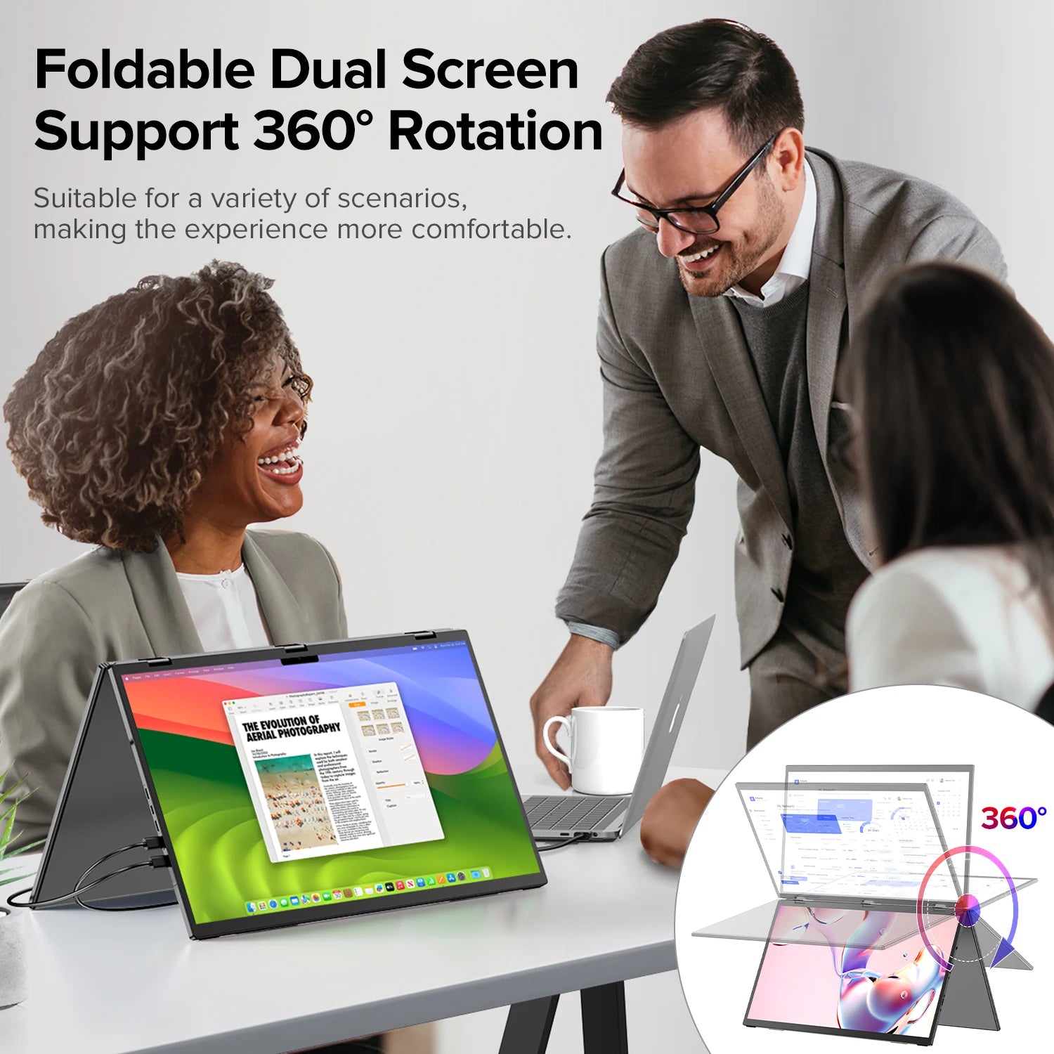 Ustation Δ / Delta plus Stacked Monitor No Drive Required Laptop Dual Screen Folding 18.5" with USB C Mini HDMI for PC Mac Phone